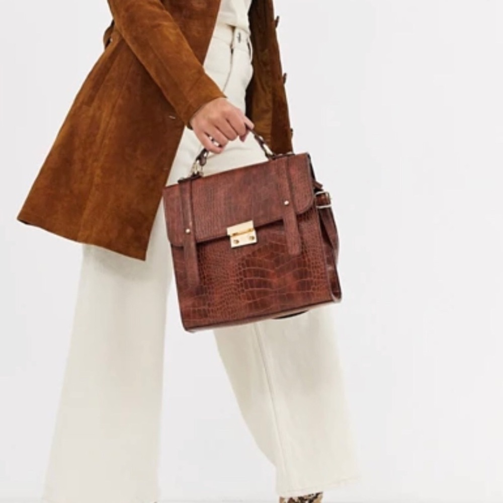 ASOS DESIGN push lock satchel in croc